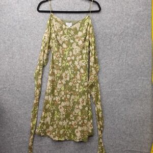 Silk Slip Dress Womens XS 0 Green Floral Sash Tie Cottage Fairy ANN TAYLOR LOFT